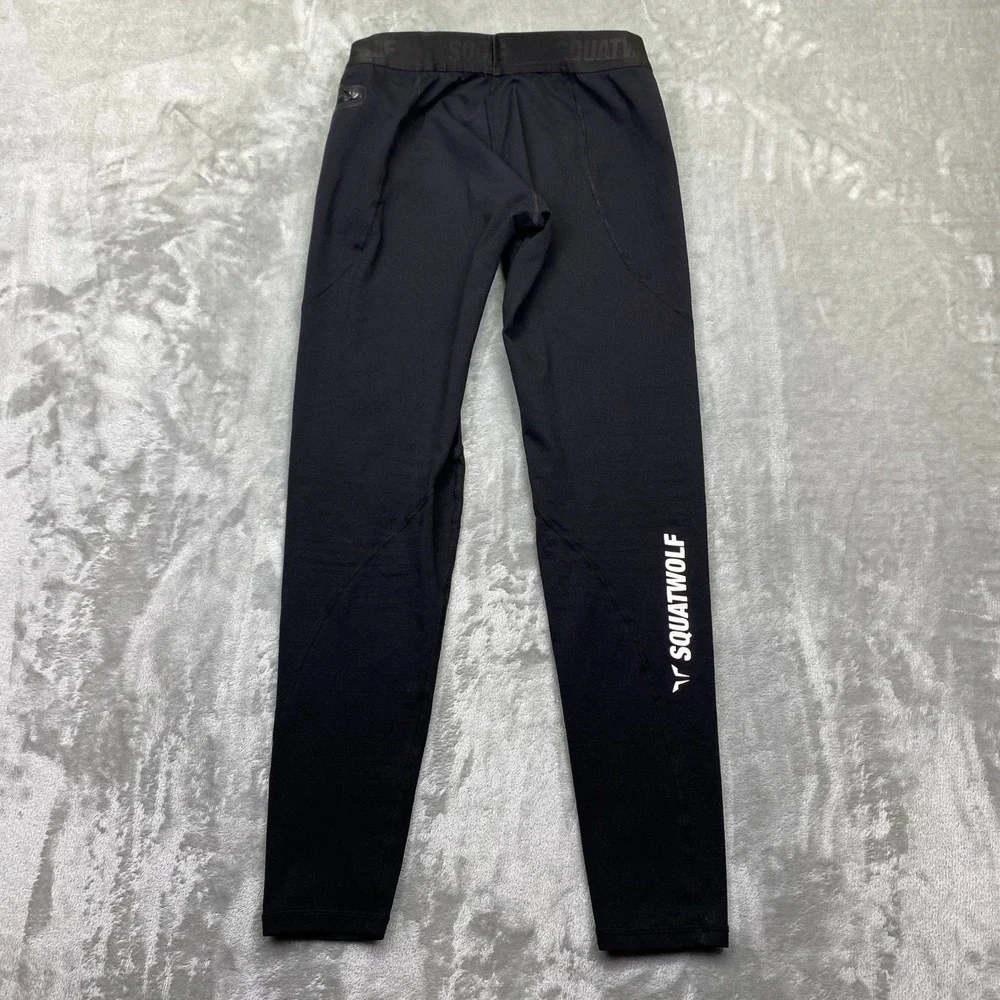 SQUATWOLF Black Athleisure Performance Leggings Logo Print Size M Grunge‎